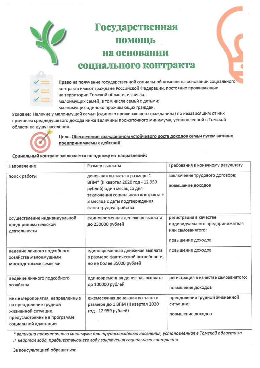 Государственная помощь на основании социального контракта.